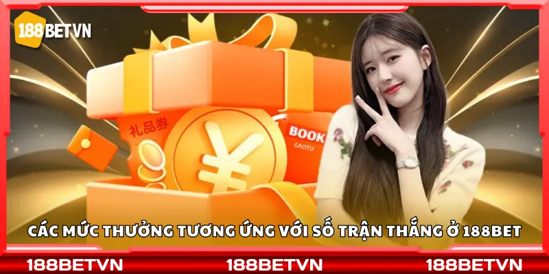 Các mức thưởng tương ứng với số trận thắng ở 188Bet